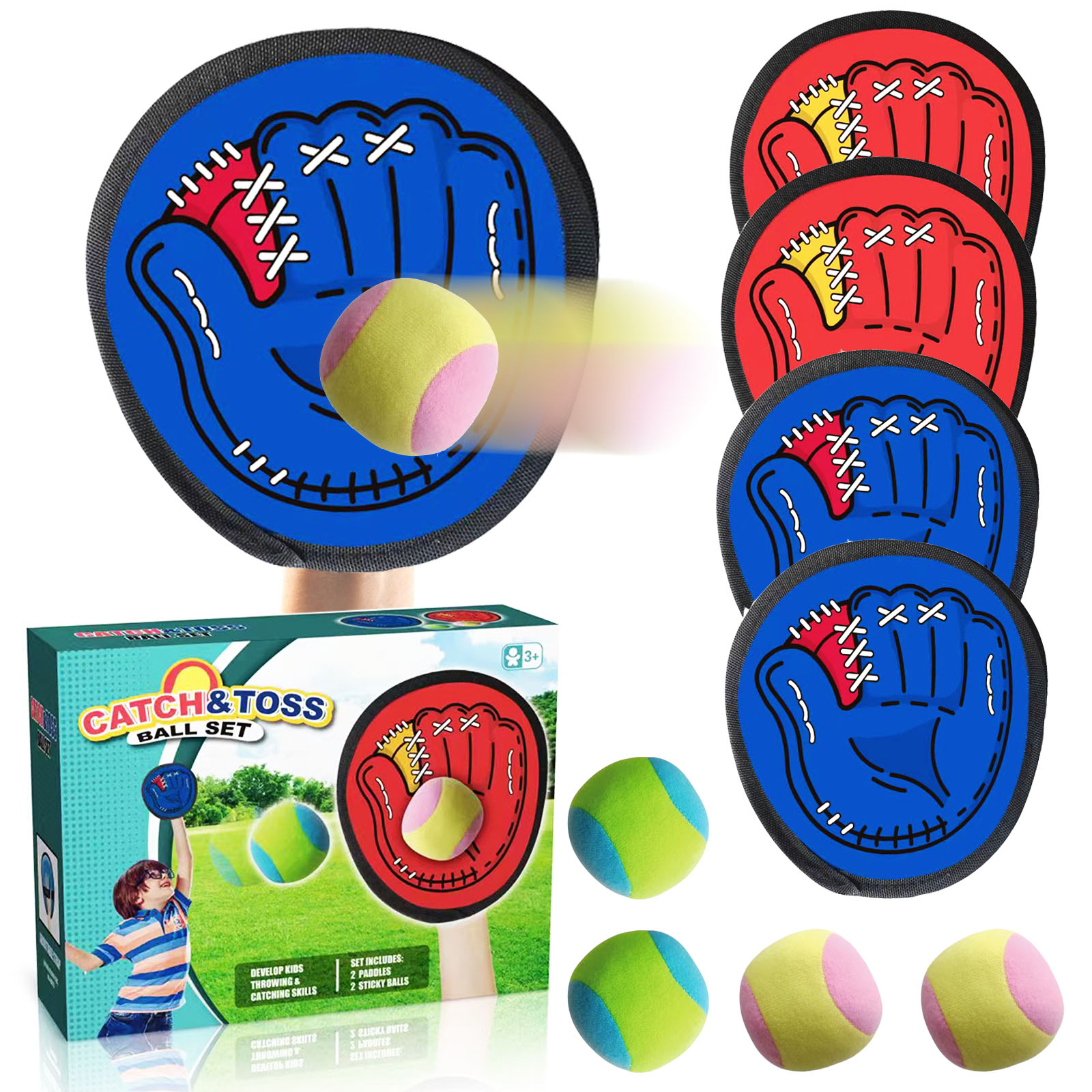 Outdoor Adventure Game - 4 セット子供吸盤粘着ボールおもちゃアウトドアスポーツキャッチボールゲームセットスローとキャッチ親子インタラクティブ屋外おもちゃ