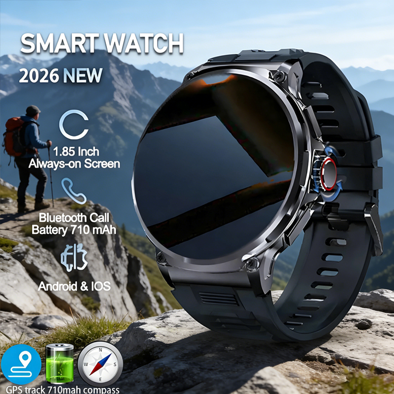 Outdoor Adventure World - ホットメンズスマートウォッチ710mAhアウトドアアドベンチャースポーツウォッチマルチスポーツフィットネストラッキングクロックホリデーギフトBTコールスマートウォッチメンズ