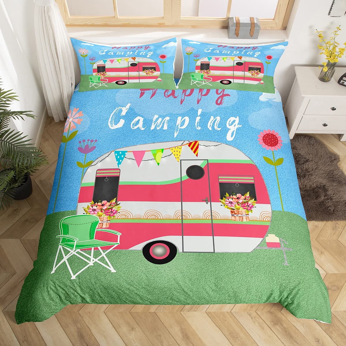 キャンプ用寝具セット,幸せなキャンプ用掛け布団カバー,植物, - Outdoor Adventure America のレビューと価格